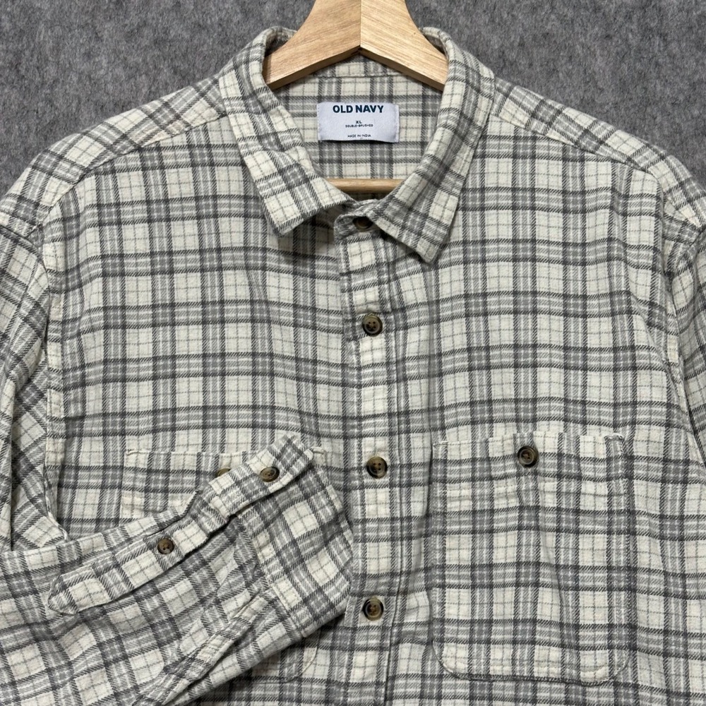 Old Navy Mens Flannel Shirt XL Double Brushed Plaid Long Sleeve Button Up Casual